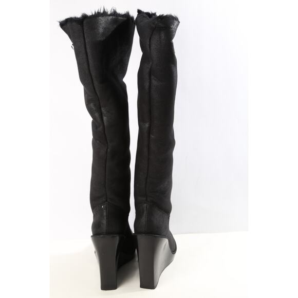 Michael Kors Black Faux Suede Calista Wedge Boots Size 8.5M Winter Knee Height - Picture 8 of 11